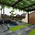 Traditional Garden Featuring Wooden Fence Gate Vines And Brick Wall