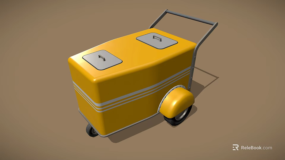 Yellow Wheeled Equipment Cart With Two Lids And Storage Compartments 3d model 