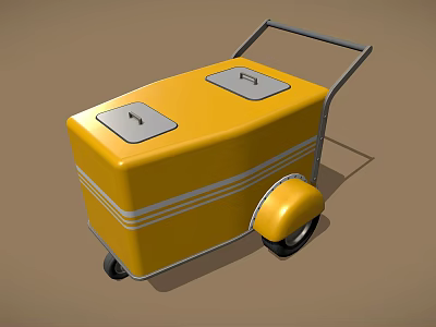 Yellow Wheeled Equipment Cart With Two Lids And Storage Compartments 3d model