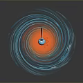Abstract Geometric Design With Blue Spiral Lines Orange Central Sphere And Vertical Line