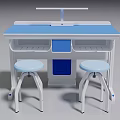 Modern Laboratory Interior With Blue Countertop Lab Bench And Two Stools 3d model