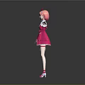 Cute Child Cartoon Girl in Pink Dress with Cat Ears and Outstretched Arms