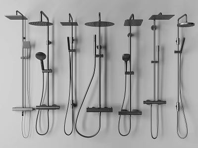 Modern Shower Head Collection Featuring Various Designs and Handheld Options 3d model