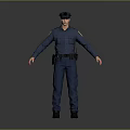 Game and Movie Police Character in Blue Uniform with Equipment Belt Standing Pose