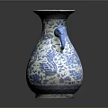 Traditional Blue And White Dragon Pattern Vase With Elephant Ear Handles Sculpture Carving