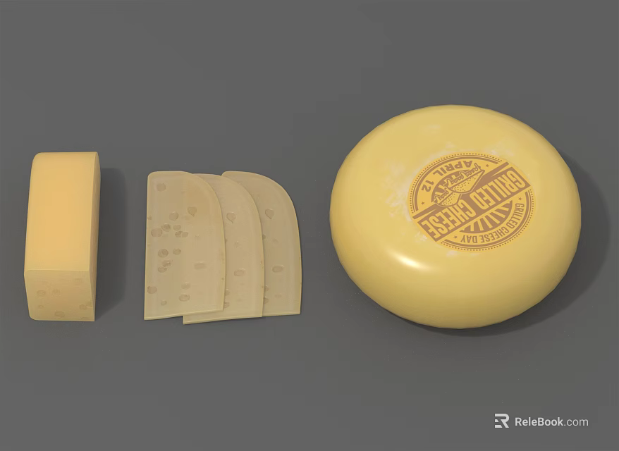 Fresh Cheese Display Featuring Round Wheel Sliced Pieces And Block 3d model 