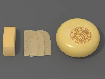 Fresh Cheese Display Featuring Round Wheel Sliced Pieces And Block 3d model