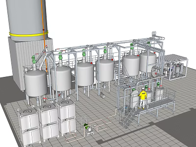 Industrial Equipment Setup With Stainless Steel Tanks Metal Pipes And Control Systems 3d model