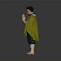 Anime Character 3D Model With Black Hair Red Mask Green Kimono And Clogs