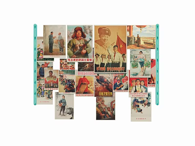 Retro Character Paintings With Diverse Figures Red Flags And Propaganda Slogans 3d model