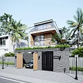 Modern Detached Villa With Roof Terrace Palm Trees Wooden Garage Doors And Black Gate