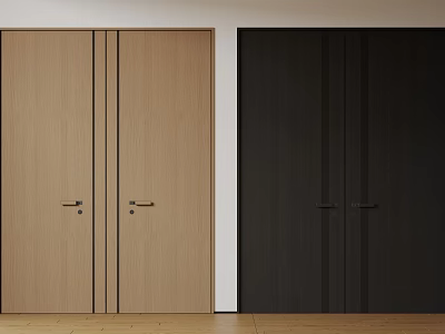 Modern Double Doors Featuring Light Wood And Black Finishes For Interior Design 3d model