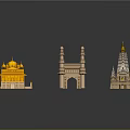 Ancient Architecture Models Showcasing Diverse Styles With Golden Domes Arches And Towers