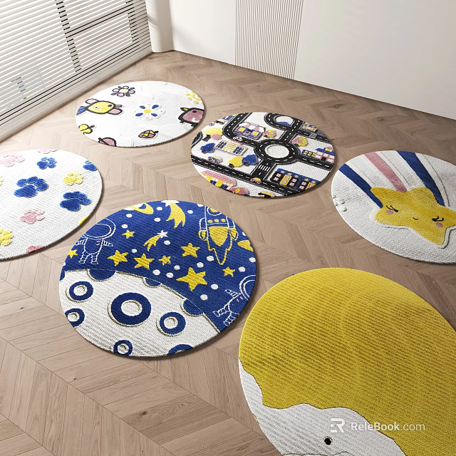 Round Rugs With Various Patterns Colors And Woven Design For Home Decor 3d model 
