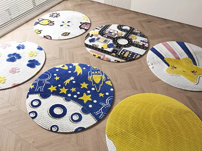 Round Rugs With Various Patterns Colors And Woven Design For Home Decor 3d model