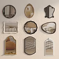Decorative Mirrors with Arched Oval Rectangular Shapes and Ornate Frame Designs on Wall 3d model