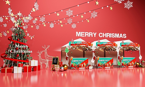 Christmas Market Christmas Tree Bazaar Commercial Street Christmas Deer Booth 3d model