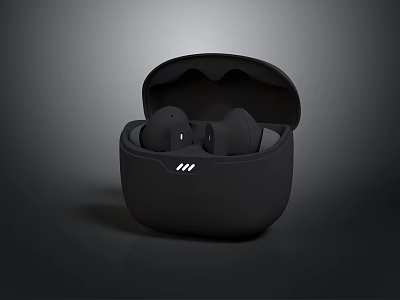 Black Wireless Earbuds With Open Charging Case And Modern Design 3d model