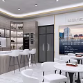 Modern Tobacco and Liquor Store Front with Silver Striped Awning and Glass Doors