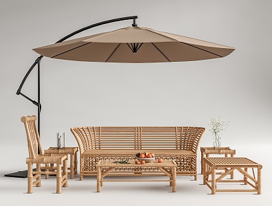 Modern Outdoor Table and Chair Outdoor Sofa Coffee Table Combination Outdoor Chair Outdoor Leisure Table and Chair Side Table Corner Table Bamboo Chair Bamboo Stool 3d model