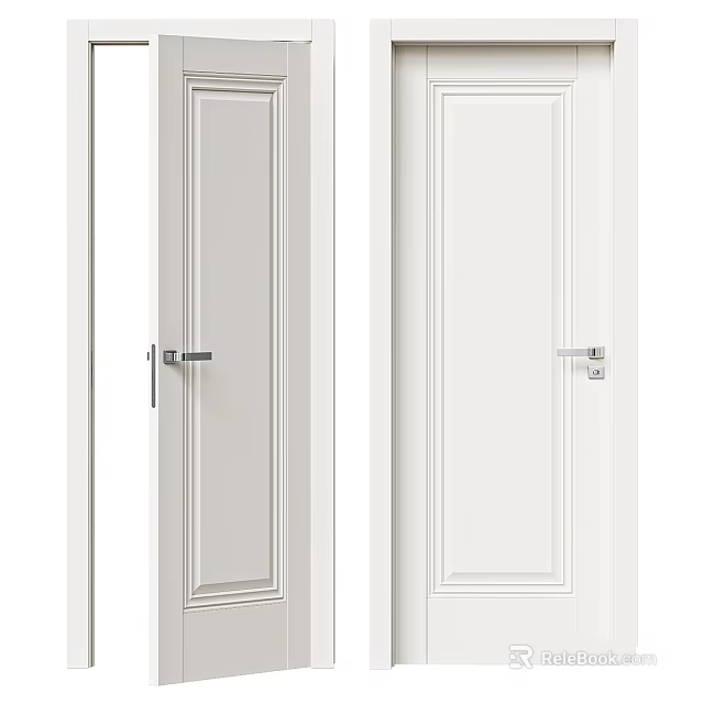 Elegant White Swing Doors With Simple Panel Design And Metal Handles 3d model 
