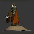 Female Warrior 3D Model In Armor Holding Shield And Sword On Sand