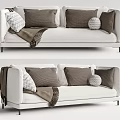 Modern White Multi Seater Sofa With Brown Pillows And Throw Blanket 3d model