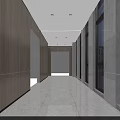 Modern Office Corridor With Bright Marble Floor Wooden Walls And Large Glass Windows