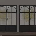 Stylish Black Arched Glass Doors in Modern Interior with Wooden Floor
