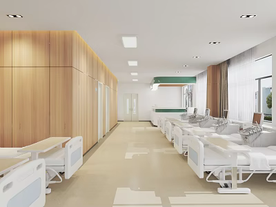Modern Office Corridor With Wooden Walls Windows And Bright Ceiling Lighting 3d model