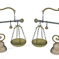 Vintage Balance Scale Decorative Ornament Set With Gold Metal Frame Stone Base And Chain Trays