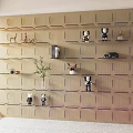 Modern Wooden Wall Bookcase With Geometric Shelves Decorative Items Potted Plant And Figurines