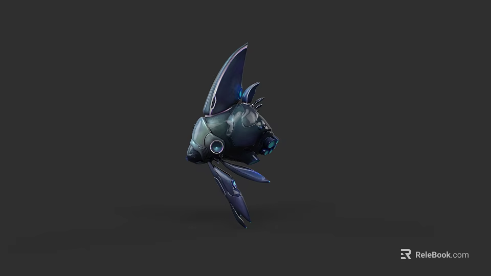 Unique Aquatic Creature With Dark Blue Body Large Fins And Futuristic 3D Design 3d model 