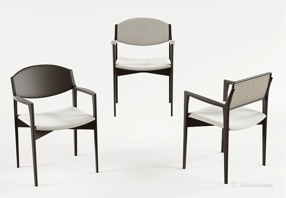 Modern Dining Chairs With Different Back Designs Light Colored Seats And Dark Frames 3d model