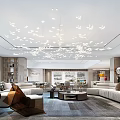 Modern Luxury Spacious Bright Sales Office Interior With Sofa Chandelier Decorative Paintings And Carpet