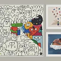 Colorful Abstract Wall Art With Cartoon Characters And Framed Decorative Paintings