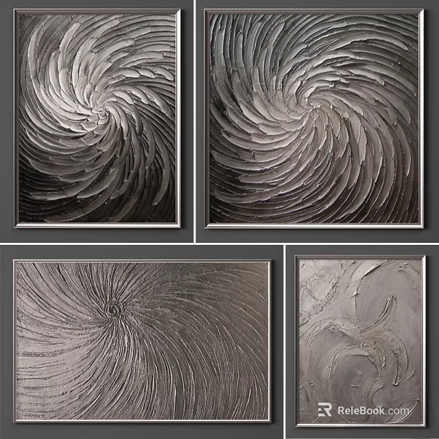 Set of Modern Metallic Picture Frames Featuring Swirl Textured Artistic Design 3d model 