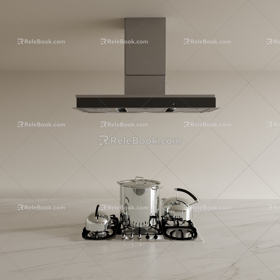 Kitchenware Gas Stove Range Hood Pot Kettle 3d model