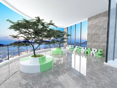 Modern Public Chair Letter Seat Fiberglass Shopping Mall Outdoor Rest Area 3d model