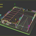 Well Lit Parking Lot With Yellow Marked Spaces Lighting Poles And Entrance Ramp