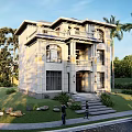 Classical Detached Villa With Stone Exterior Lawn Palm Trees And Front Steps