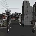 Scenic Traditional Commercial Street With Historic Buildings Storefronts And Pedestrians