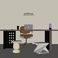 Poliform Modern Wooden Desk And Brown Leather Chair Office Setup With Laptop