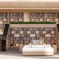 Modern Library Art Interior Design With Skylights Wooden Ceiling Bookshelves And Green Plants