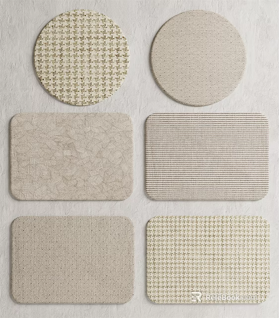 Square Rugs With Various Patterns Including Striped Floral And Textured Designs 3d model 
