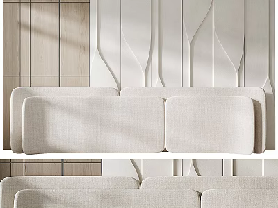 Modern Minimalist Bed Backdrop Wall Interior With Textured Lines And Soft Beige Tones 3d model