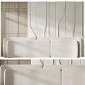 Modern Minimalist Bed Backdrop Wall Interior With Textured Lines And Soft Beige Tones 3d model