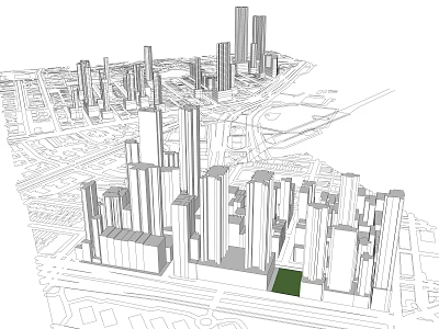 Urban Planning Sketch Featuring High Rise Buildings And Central Green Area Layout 3d model
