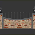 Ornamental Brick Wall With Iron Railing And Lamp Posts Design 3d model