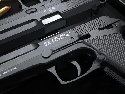 Tactical G2 Combat Handgun With Textured Grip And Ammunition Black Finish 3d model